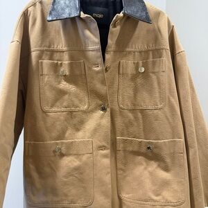 Maje Tan Utility Jacket with Leather Collar